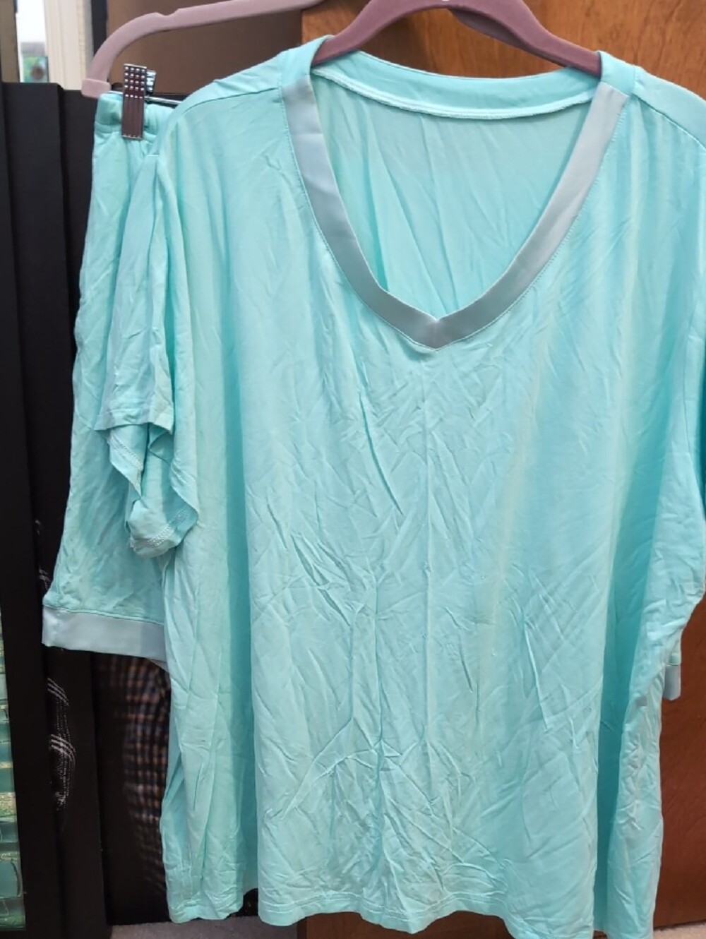 Light Aqua Bamboo Satin-Trim Lounge Pajama Set - Picture 2 of 8